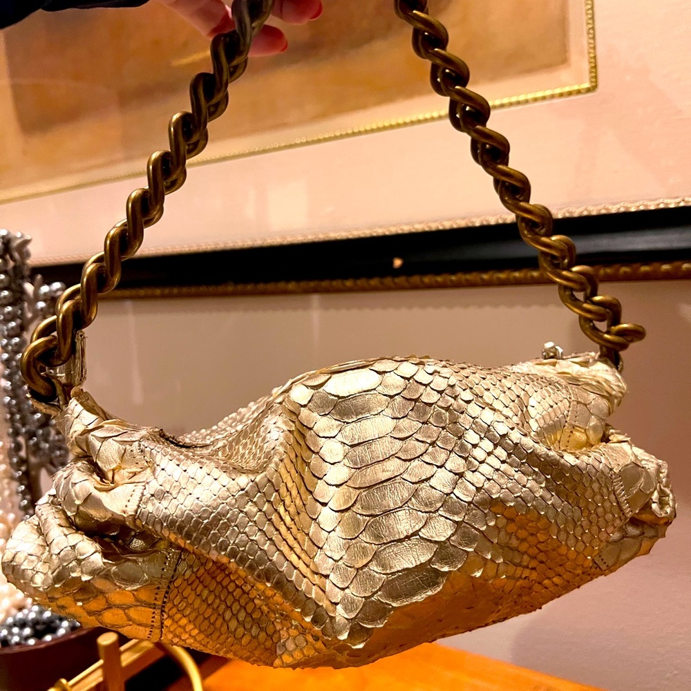 Carlos Falchi Gold Python Snakeskin Mini Bag
